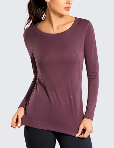Vista 3 de CRZ YOGA Camiseta deportiva de manga larga sin costuras para mujer, transpirable, para gimnasio, entrenamiento