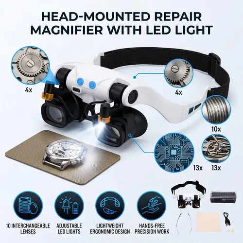 Vista 4 de LED Head Magnifier, Hands Free Headband Magnifying Glasses
