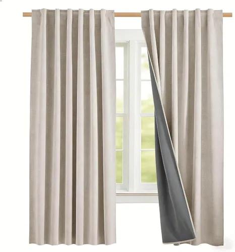Vista 104 de NICETOWN Cortinas 100% opacas de 63 pulgadas de largo, 2 paneles de cortinas cortas con aislamiento térmico con forro para dormitorio, cortinas