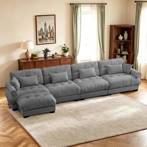 Vista 81 de Sofá biplaza de 93.7 pulgadas, sofá modular de 2 plazas, sofás seccionales grandes de color beige y blanco para sala de estar, juego de sofá