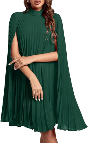 Vista 14 de Rooscier Vestido midi de fiesta plisado con cuello alto falso y espalda abierta para mujer