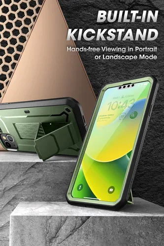 Vista 4 de SUPCASE Funda para iPhone 14 con soporte y clip para cinturón (Unicorn Beetle Pro), [protector de pantalla integrado]