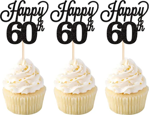 Vista 37 de Paquete de 24 adornos para cupcakes con purpurina número 15, quince cumpleaños, decoración para cumpleaños de 15 años, suministros de fiesta de Negro