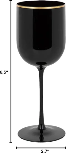 Vista 5 de EcoQuality Copas de vino de plástico negro con borde dorado, copas de vino de 12 onzas con tallo, copas de vino desechables inastillables