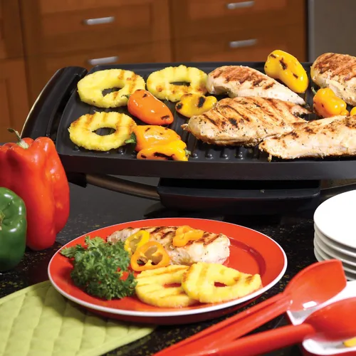Vista 11 de Parrilla eléctrica George Foreman GFO201R, para interiores y exteriores , Antiadherente, Rojo