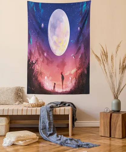 Vista 47 de Ambesonne Tapiz de hongos, atmósfera psicodélica, escena astral estrellada con motivos orientales trippy, decoración de tela para colgar en la pared