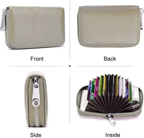 Vista 3 de Tarjetero RFID de cuero genuino para tarjetas de crédito con cremallera Moderno