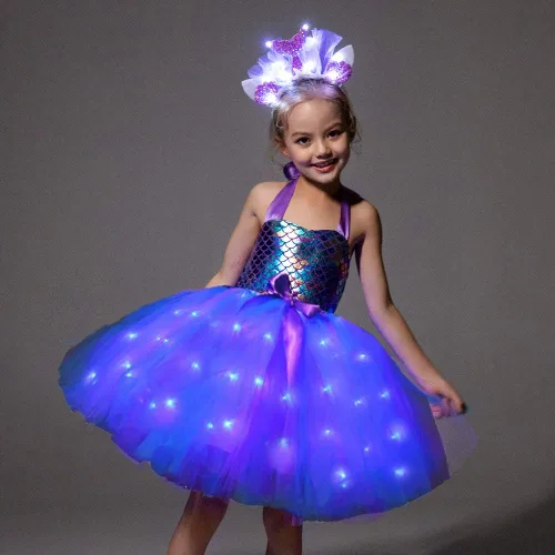 Vista 3 de SHINYOU Disfraz de unicornio para niñas, vestido de tutú con luz LED