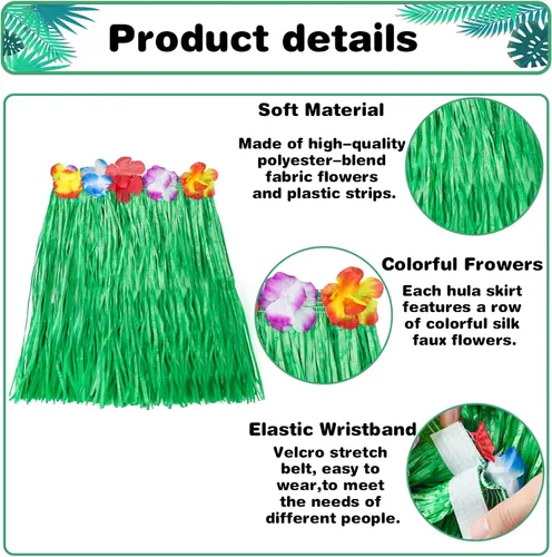 Vista 4 de Garma Juego de faldas de hierba hawaiana para fiesta Luau, 12 faldas hawaianas de Luau Hula 12 diademas y 24 pulseras para suministros de fiesta