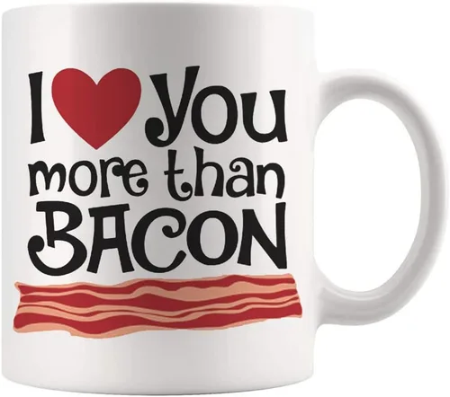 Vista 2 de Fonhark - Taza de café con texto en inglés "I Love You More Than Bacon", de 11 onzas, color blanco