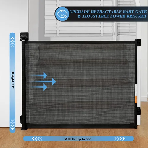 Vista 3 de Retractable Baby Gate, 33" Tall, Extends up to 55" Wide, Child Gate Stair Gates, Indoor/Outdoor Punch-Free Install Baby Gate for Stairs, Doorways