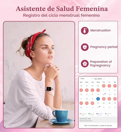 Vista 6 de Reloj inteligente de 1.83 pulgadas para mujer con llamada Bluetooth (respuesta/marcación), rastreador de actividad física con más de 100 modos
