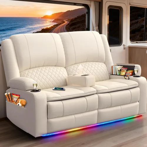 Vista 21 de Sofá reclinable de 3 plazas, sofá reclinable con consola elevable (tela, azul) Reclining Sofa with USB Removable Armrest, RV Sofa with Cup Holder