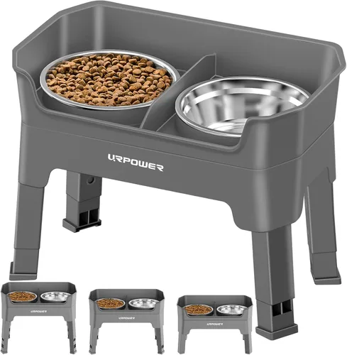Vista 18 de URPOWER Cuencos elevados para perros a prueba de desorden, diseño de protección contra salpicaduras de pared alta, soporte elevado de 4 alturas