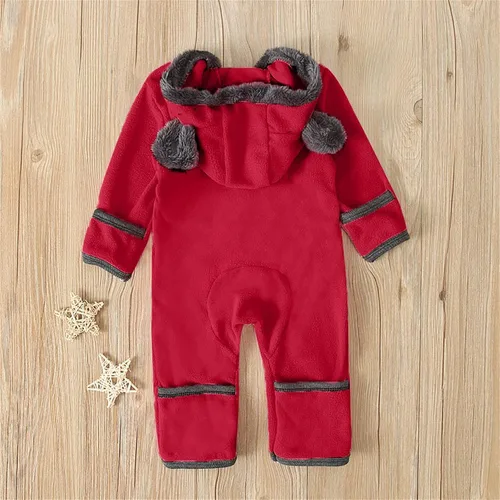 Vista 3 de Enterizo de otoño e invierno para bebé, recién nacido, con capucha, forro polar, manga larga, con pies, ropa de abrigo