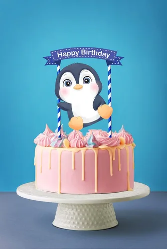 Vista 2 de Decoración para pastel de pingüinos: bonita decoración de cumpleaños de pingüino para fiestas infantiles, baby shower, invierno de las maravillas