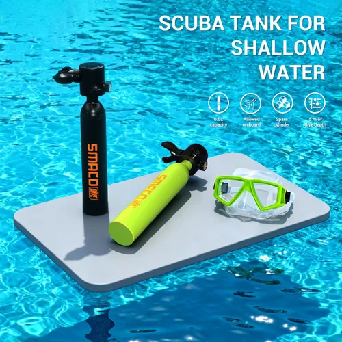 Vista 2 de SMACO Mini tanque de buceo de 0.5L - Tanque de buceo portátil con suministro de aire de hasta 10 minutos, cilindro compacto de buceo de 3000 PSI/200