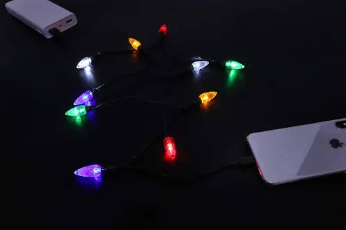 Vista 4 de Cable de carga de teléfono con luz LED de Navidad, cable de carga USB y bombilla de 50 pulgadas, 10 bombillas LED multicolor compatibles