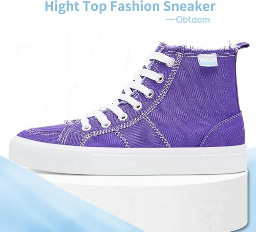 Vista 55 de Obtaom Zapatos de lona de alta calidad para mujer/hombre para jugar a media pantorrilla, zapatillas de deporte de moda casuales con cordones de alta