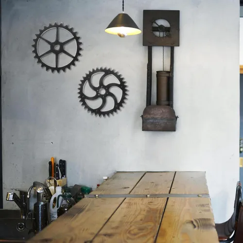 Vista 4 de VOSAREA Decoración de engranajes de madera 2pcs decoración de pared antigua arte industrial para sala de estar