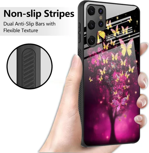 Vista 4 de Funda para Samsung Galaxy S22 Ultra con protector de pantalla, carcasa trasera de vidrio templado, silicona suave, protección completa resistente