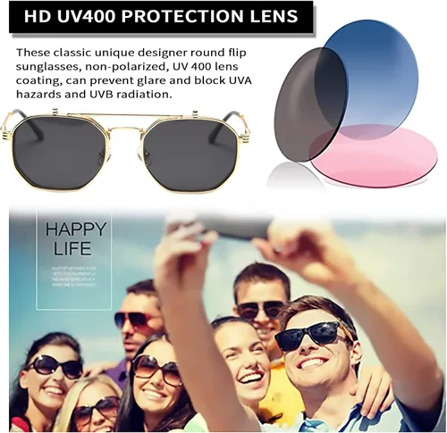 Vista 5 de Dollger Gafas de sol abatibles para hombres y mujeres, polarizadas Steampunk con doble lente