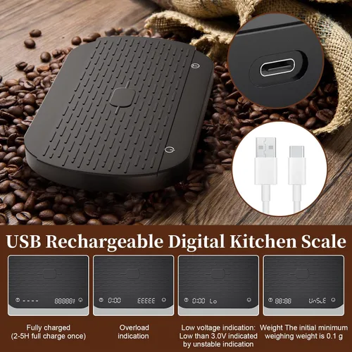 Vista 6 de Báscula de café con temporizador, báscula de café espresso recargable, báscula digital de alta precisión de 6.6 lbs/0.00 oz, báscula de alimentos