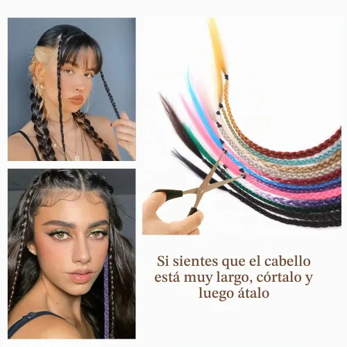 Vista 5 de Extensiones de cabello trenzado, 5 piezas de trenzas de bebé con fleco frontal, cabello largo trenzado, cabello natural suave para mujeres, uso