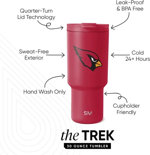 Vista 2 de Simple Modern, Colección Trek - Vaso térmico de acero inoxidable de 30 oz con tapa abatible y pajillas con licencia oficial de la NFL, regalos