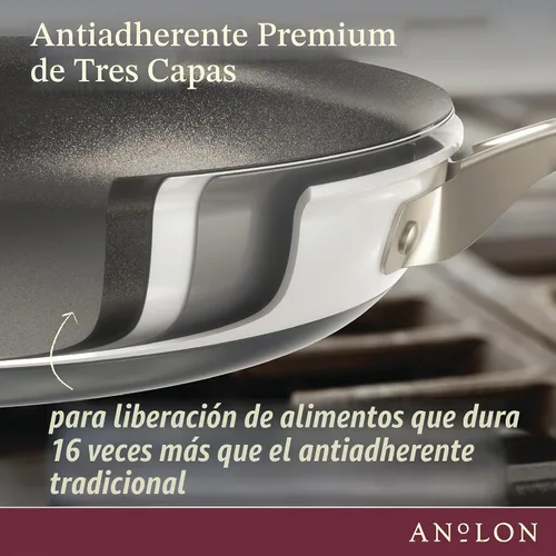 Vista 4 de Anolon Achieve - Juego de ollas y sartenes antiadherentes anodizadas duras, 9 piezas, color crema