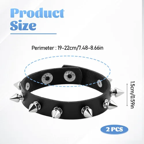 Vista 2 de 2 pulseras de cuero punk, pulsera de remaches trenzados, pulseras emo negras de los años 80 para mujeres y hombres, joyería punk para regalos