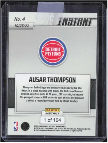 Vista 2 de AUSAR THOMPSON RC 2023-24 Panini Instant /104 ROOKIE #4 Pistons MT-MT+ NBA Baloncesto
