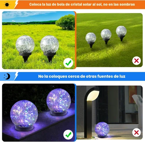 Vista 5 de MLKNK Luces solares de globo para exteriores, impermeables, bolas solares, luces solares de jardín, orbes para exteriores, paquete de 2 bolas