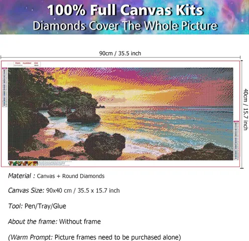 Vista 5 de JATOK Kits de pintura de diamantes grandes para adultos (35.5 x 15.7 pulgadas), arte de diamantes de taladro redondo completo con salida del sol