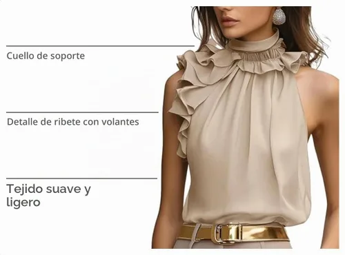 Vista 4 de SOLY HUX Blusa elegante con cuello halter para mujer Albaricoque puro