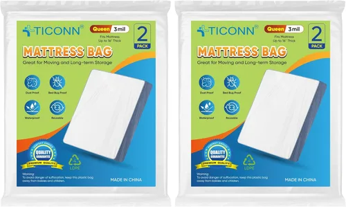 Vista 34 de TICONN 1 bolsa de colchón de plástico para almacenamiento de mudanzas, funda protectora de colchón impermeable, suministros de mudanza de colchones