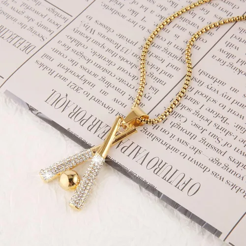 Vista 3 de AsAlways Hip Hop Jewelry Iced Out Cross Baseball Bat Pendant Sports 18k Gold Plated Necklace for Men Women