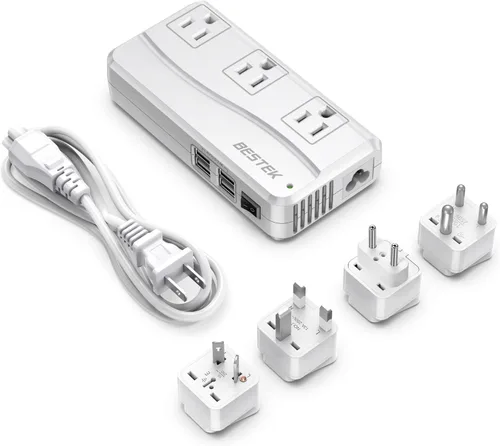 Vista 10 de BESTEK Convertidor de corriente de 250 W de 3 salidas y 4 puertos USB Transformador de voltaje de viaje 220V a 110V con adaptadores de enchufe
