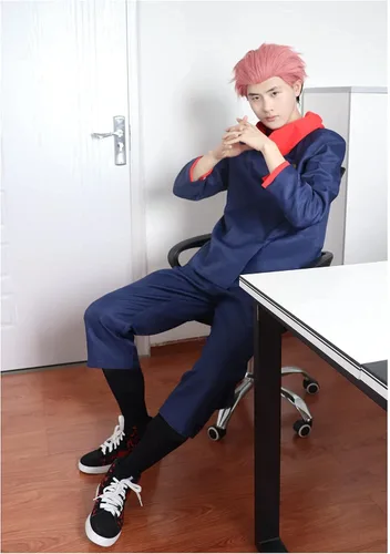 Vista 4 de DAZCOS Talla de EE. UU. Yuji Cosplay Disfraz con capucha Chaqueta Pantalones