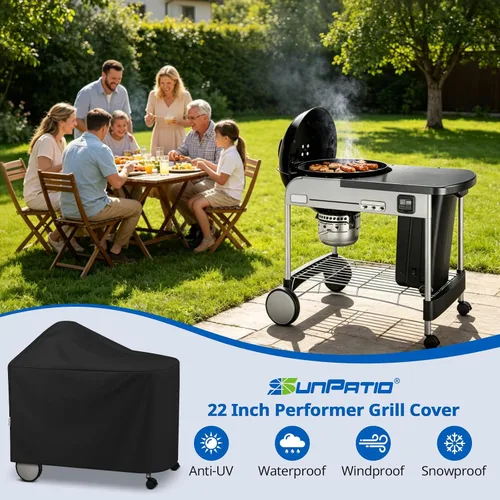 Vista 8 de Funda impermeable para parrilla Weber de 22 pulgadas para parrilla Weber Performer Premium Deluxe, RecTeq, Char-Griller, en comparación con Weber