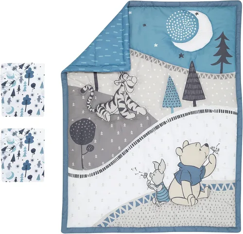 Vista 8 de Lambs & Ivy (LAMCR) Forever Pooh 780020 - Juego de ropa de cama de 3 piezas, color azul
