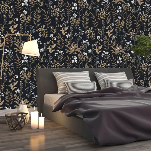 Vista 9 de Abyssaly Papel Tapiz Negro y Dorado Papel Tapiz Floral Oscuro Despegar y Pegar Papel Tapiz Vintage de Hojas Papel de Contacto Removible Autoadhesivo