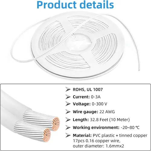 Vista 10 de RGBZONE - Cable de extensión de 2 pines para cableado LED doméstico, 0-3A