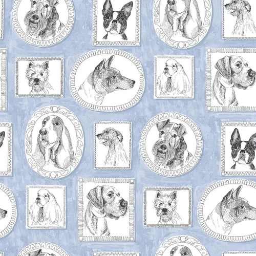 Vista 9 de Surface Style Papel tapiz autoadhesivo con diseño de garabatos de perro, negro/blanco