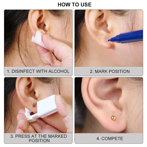 Vista 6 de Kit de piercing de oreja desechable con aretes de circonita de varios tamaños, kit fácil de perforar la oreja para su propio uso en casa