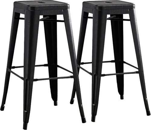 Vista 10 de AC Pacific Juego de 2 taburetes de metal de 24 pulgadas, estilo rústico campestre con respaldo bajo, construcción ligera y resistente, fácil