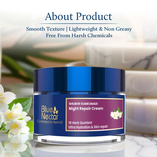 Vista 7 de Blue Nectar Kumkumadi Crema hidratante facial de noche para mujeres con almendras naturales y azafrán Crema facial hidratante para la noche