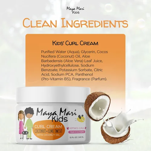 Vista 7 de MAYA MARI Crema para rizos para niños, crema definidora con aceite de coco para niños pequeños y bebés, domina el encrespamiento en cabello rizado