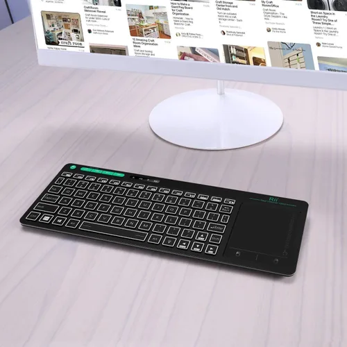 Vista 4 de Rii K18 Plus Teclado multimedia inalámbrico de 3 LED a color retroiluminado con panel táctil de gran tamaño, teclado recargable para Android TV Box