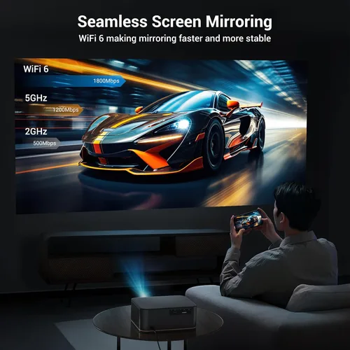 Vista 4 de Proyector de decodificación ANSI 4K 2000 con WiFi y Bluetooth, cine en casa de película HAPPRUN con enfoque automático, pantalla de 300 pulgadas
